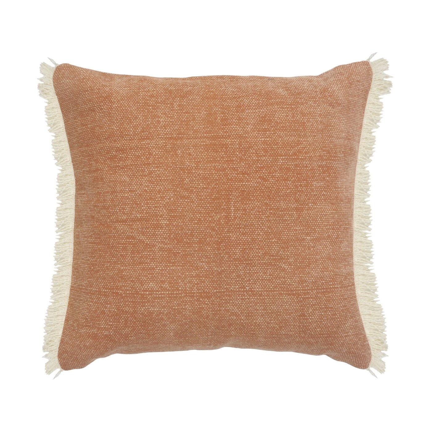 Laddha Home Designs 20&#x22; Caramel Brown and White Coated Fringed Square Throw Pillow