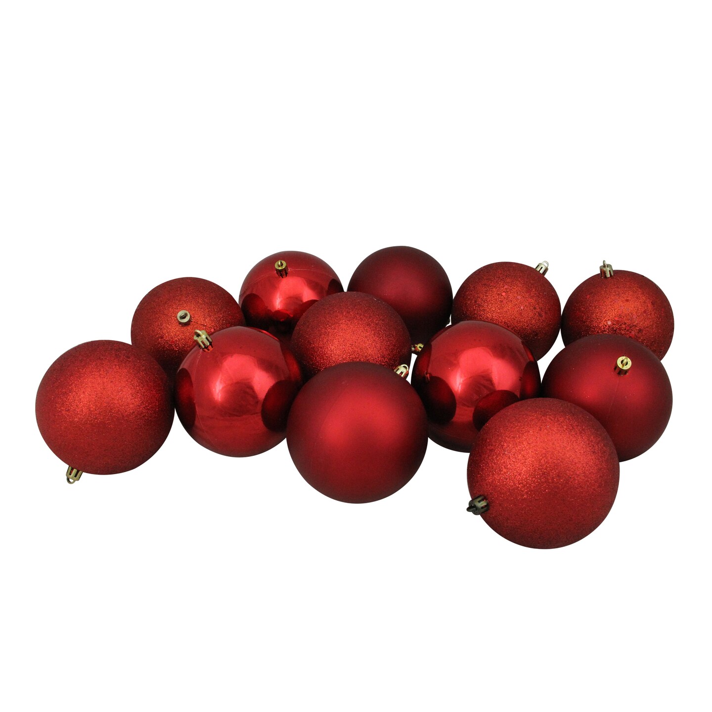 Northlight Shatterproof 4-Finish Hanging Christmas Ball Ornaments - 2.5" (60mm) - Red - 24ct