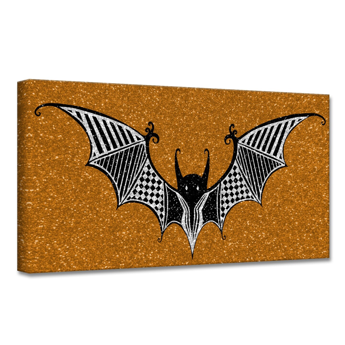 Crafted Creations Gold and Black Glamoween Bat I Canvas Halloween Wall Art Decor 12&#x22; x 24&#x22;