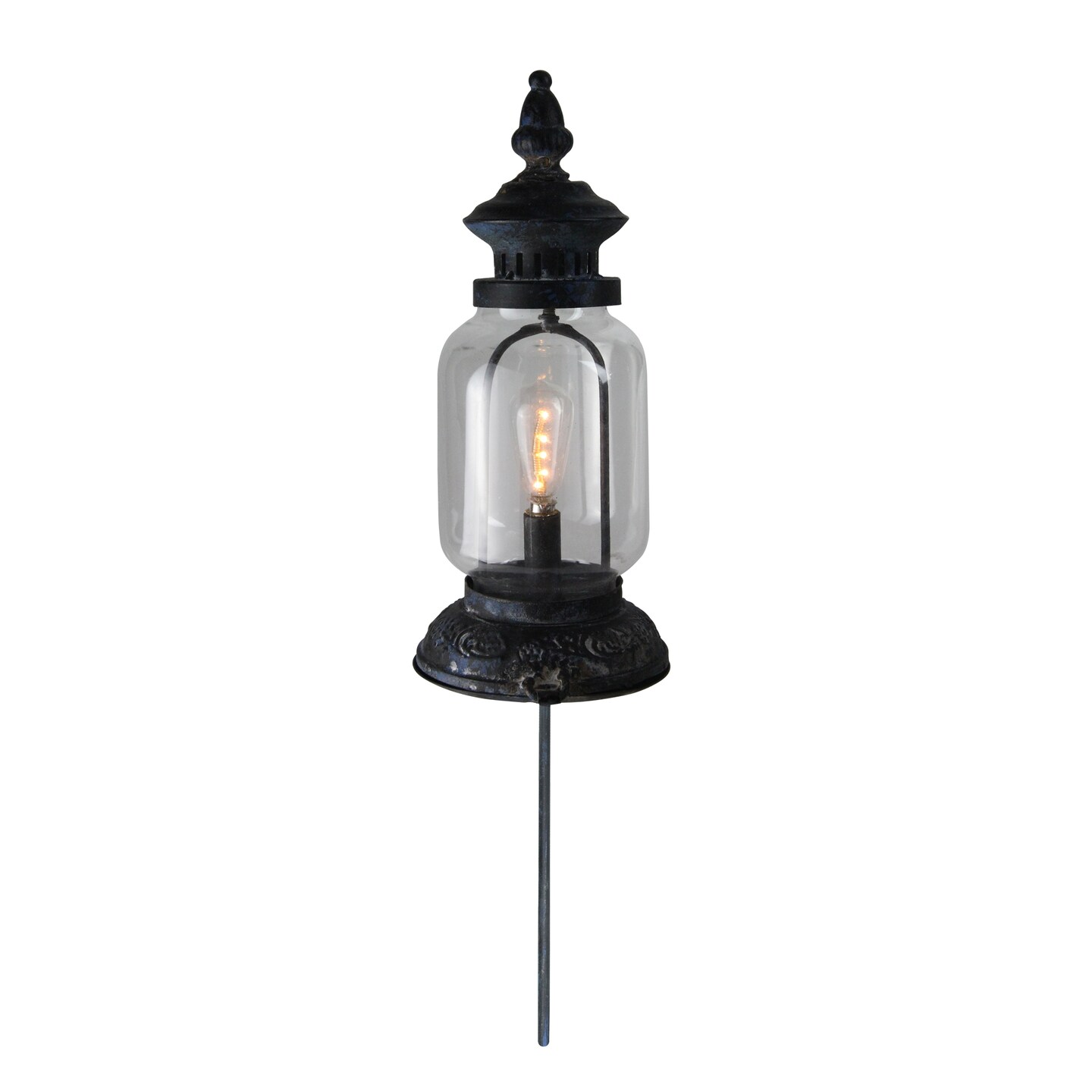 Gerson 42.5&#x22; Antique Black Pre-Lit Distressed Finish Battery Operated Lantern with Garden Stake
