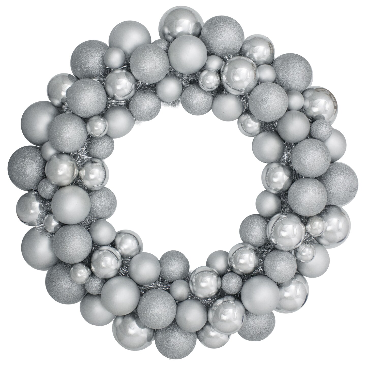 Northlight 3-Finish Shatterproof Ball Ornament Christmas Wreath - 36" - Silver - Unlit