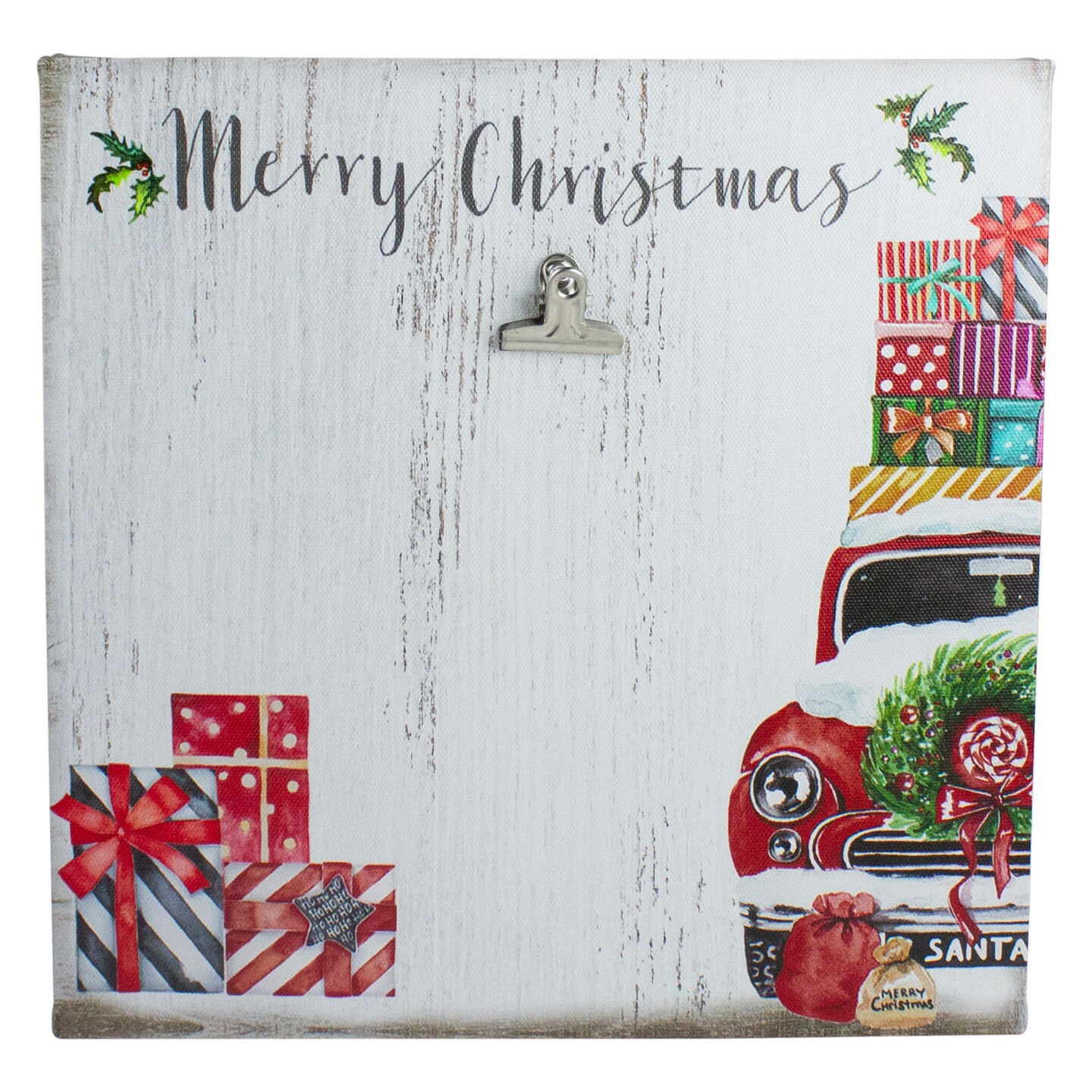 Northlight 10&#x22; Car and Gifts Merry Christmas Canvas Wall Art with Photo Clip
