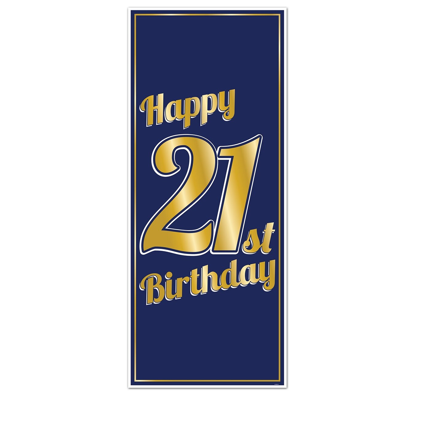 Party Central Club Pack of 12 Navy Blue and Gold &#x22;Happy 21st Birthday&#x22; Rectangular Party Door Covers 6&#x27;