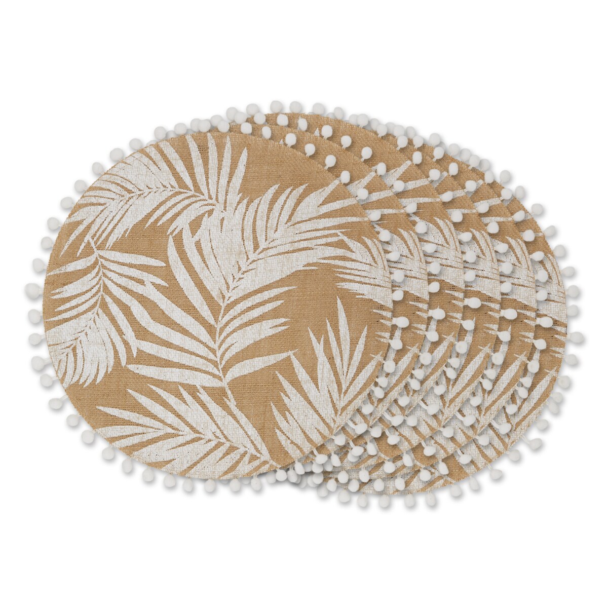 Contemporary Home Living Set of 6 Beige and White Fern Print Round