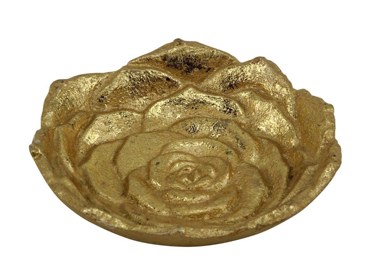 Contemporary Home Living 5.25" Gold Tone Handcrafted Open Lotus Cast Iron Table Decoration