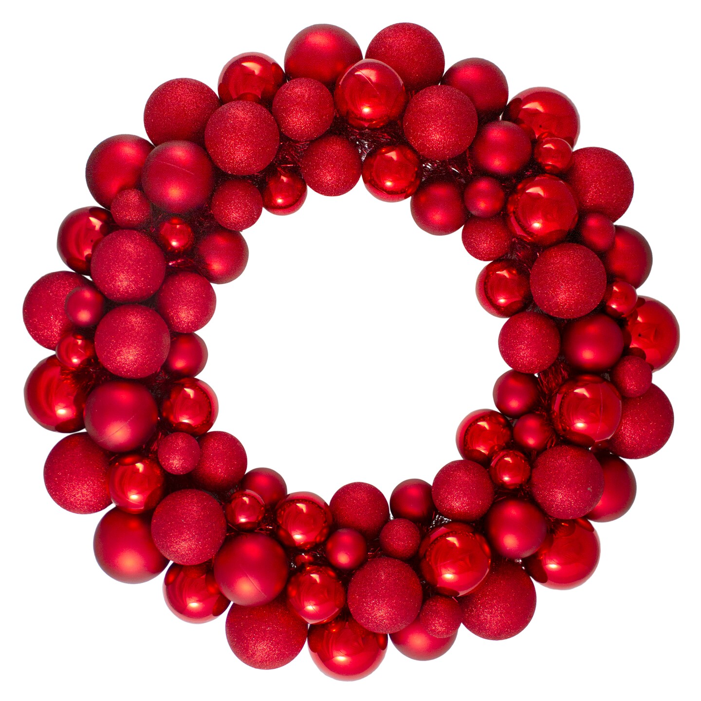 Northlight 3-Finish Shatterproof Ball Christmas Wreath - 36&#x22; - Red - Unlit