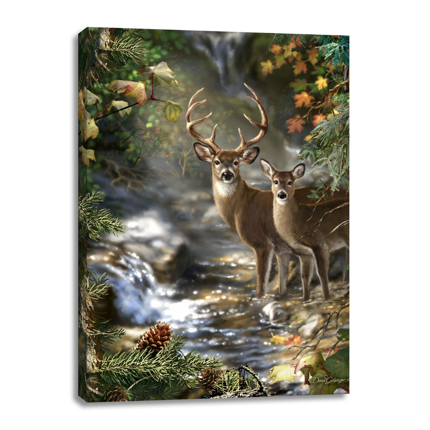 Glow Decor Brown and White Deer Creek Canvas Rectangular Wall Art Decor 18" x 24"