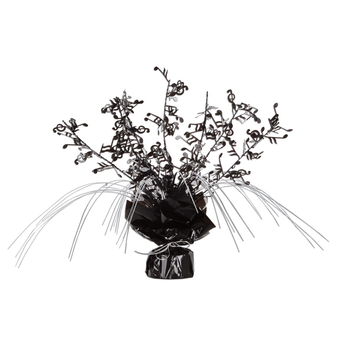 Party Central Club Pack of 12 Musical Notes Cascading Foil Black, and Silver Gleam &#x27;N Spray Centerpieces 11&#x27;&#x27;