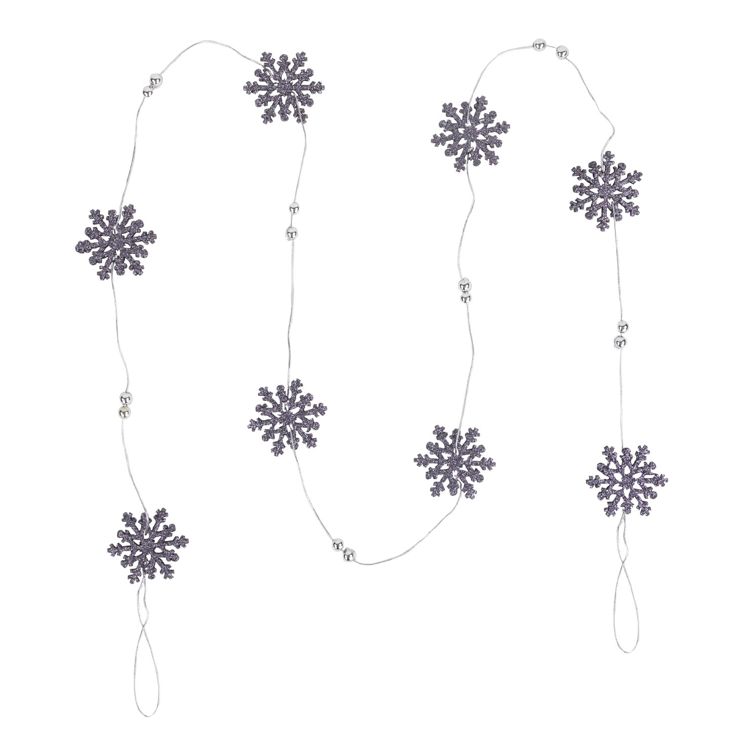 Northlight 5' x 2" Purple Snowflake Christmas Garland with Silver Beads, Unlit