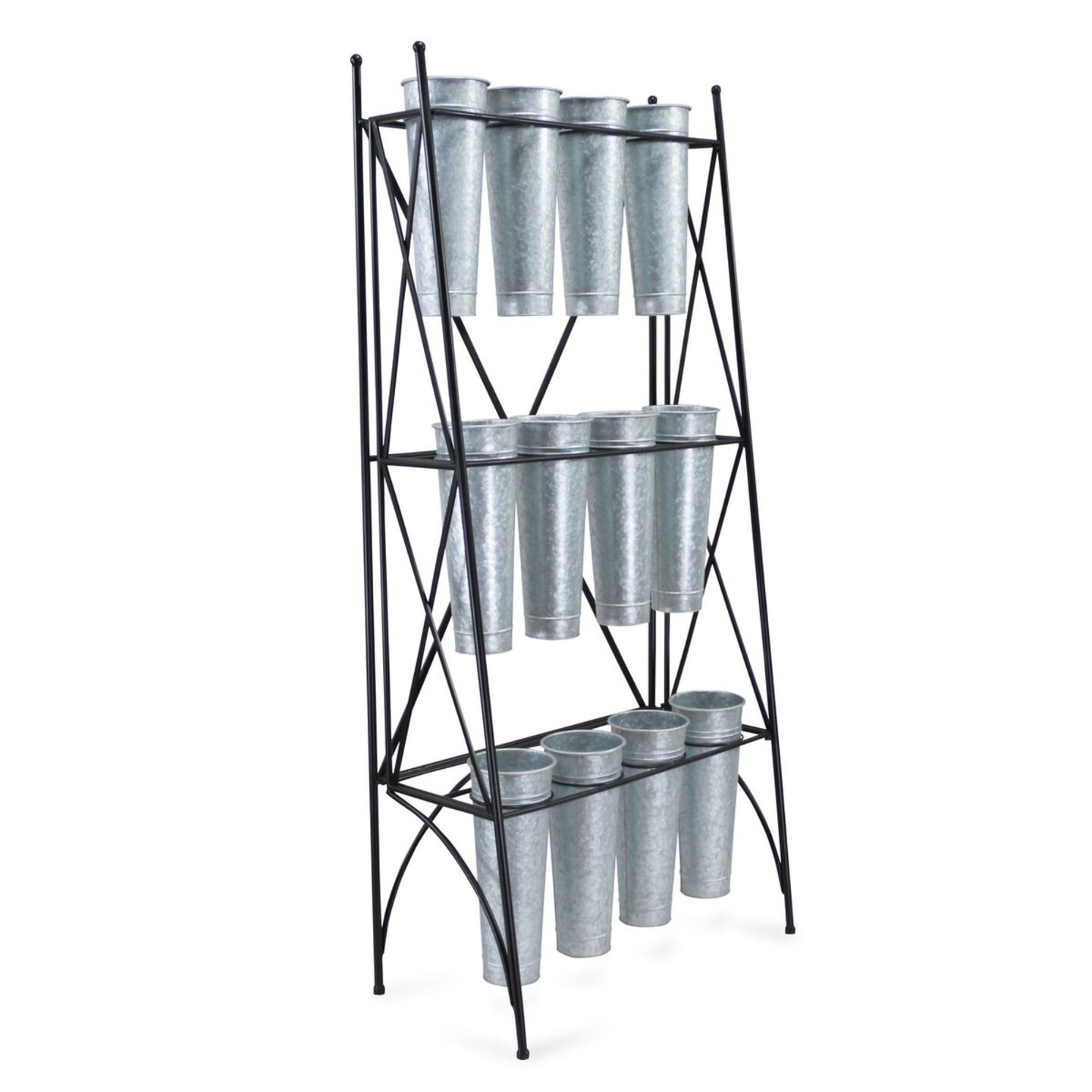 Contemporary Home Living 62.5&#x22; Silver and Black 3 Tier Display Planter Display Stand