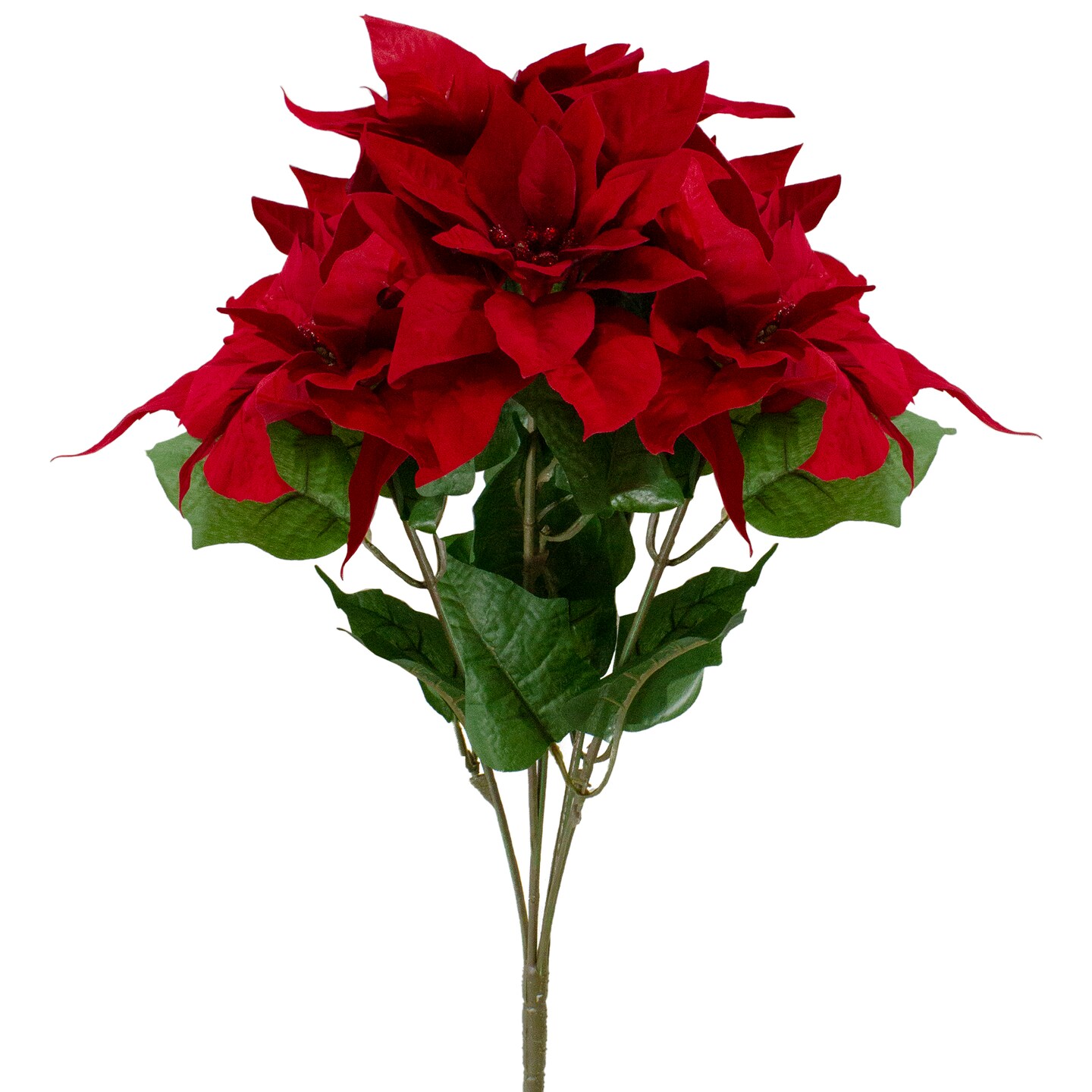 Northlight 20&#x22; Red and Green Artificial Poinsettia Christmas Pick