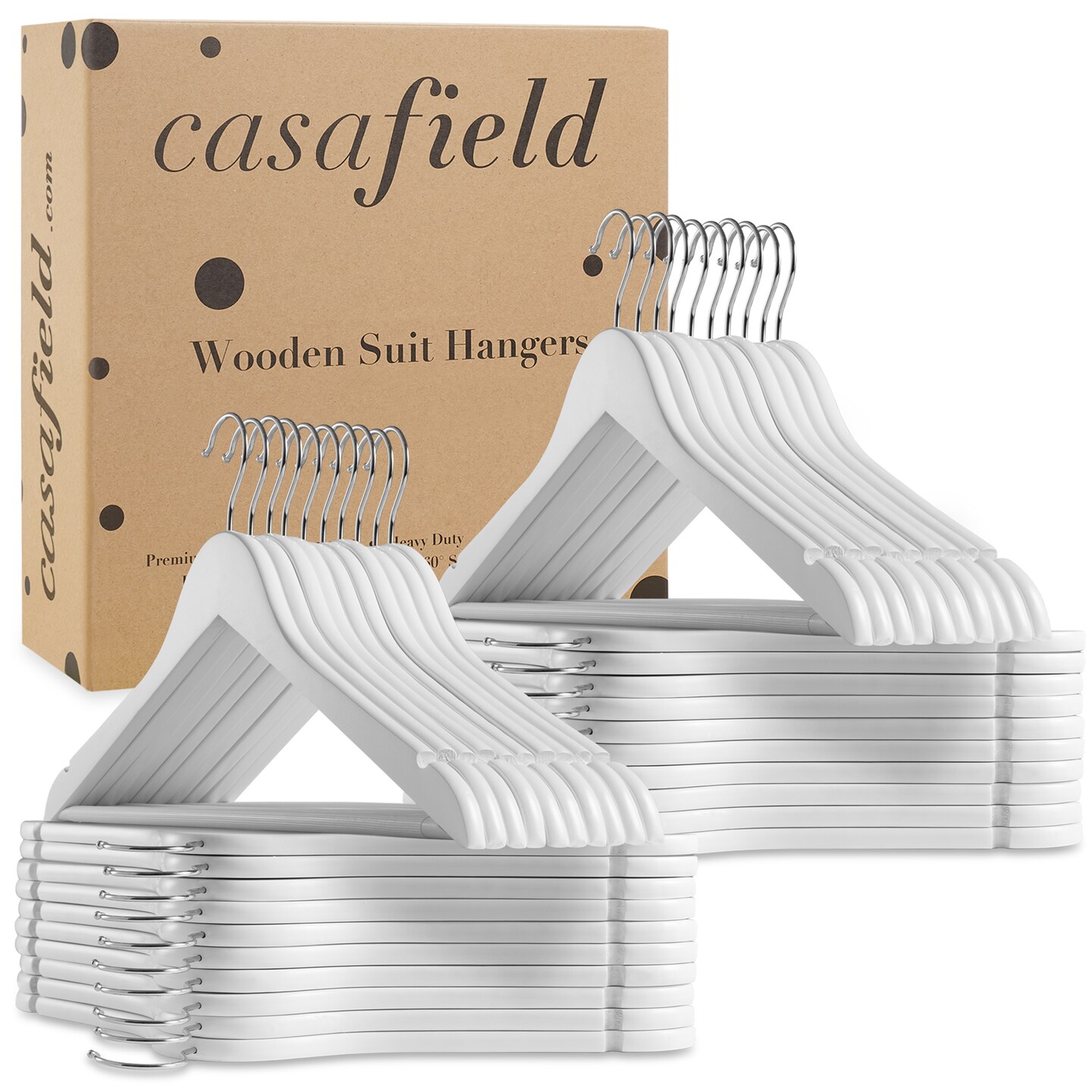 Casafield - 40 Wooden Suit Hangers - Premium Lotus Wood with Notches & Chrome Swivel Hook for Dress Clothes, Coats, Jackets, Pants, Shirts, Skirts