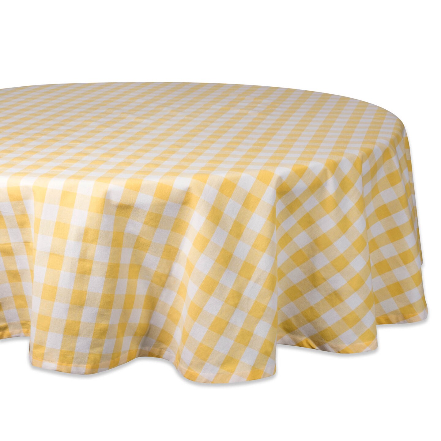 Contemporary Home Living Farmhouse Checkered Round Cotton Tablecloth - 70&#x22; - Yellow and White