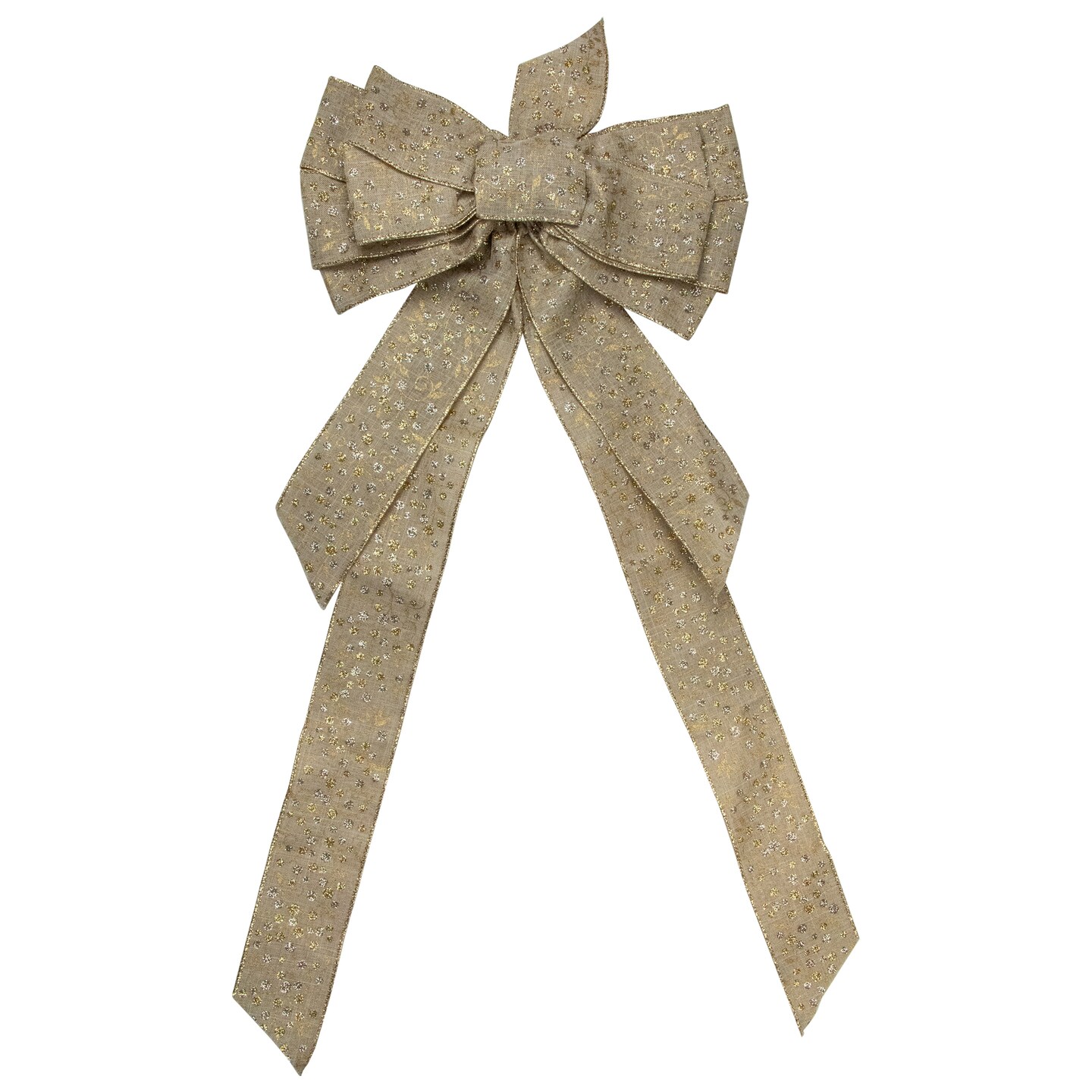 Northlight 12&#x22; x 25&#x22; Burlap and Gold 10 Loop Christmas Bow Decoration