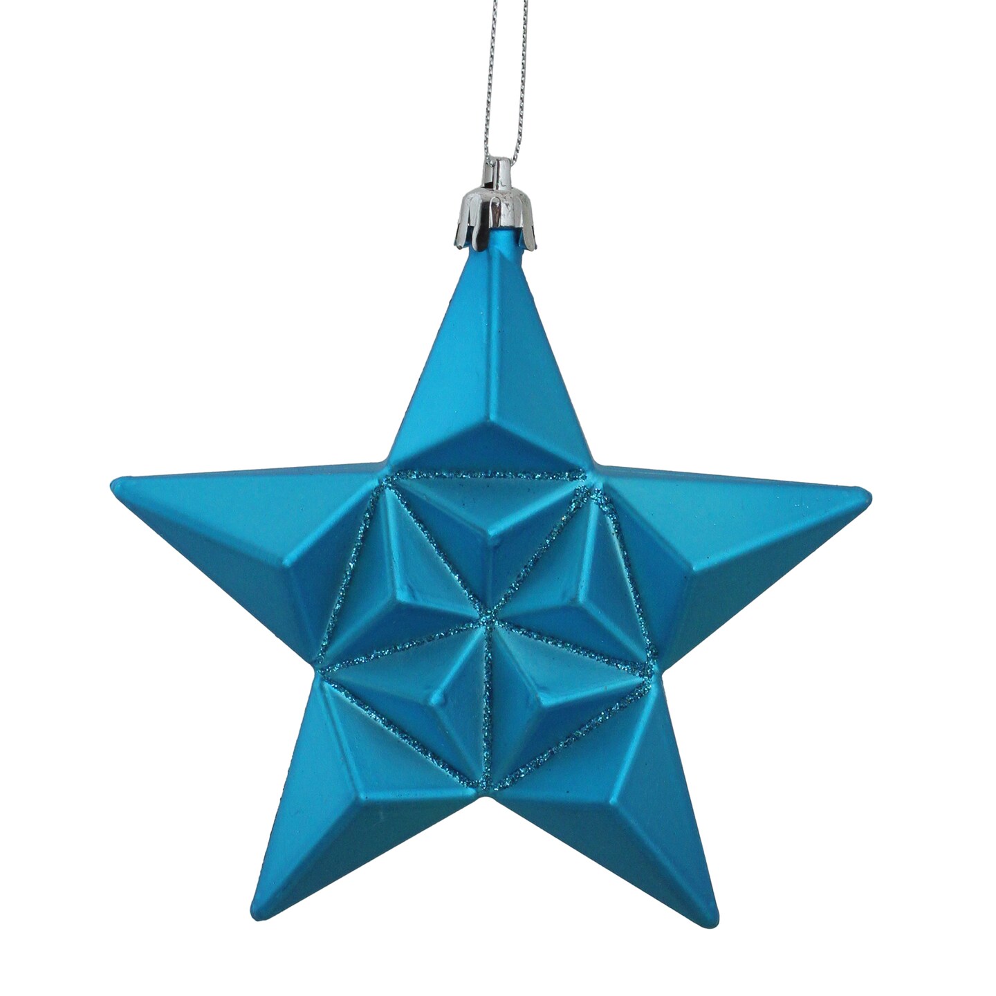 DAK 12ct Matte Turquoise Blue Glittered Star Shatterproof Christmas Ornaments 5&#x22; (127mm)