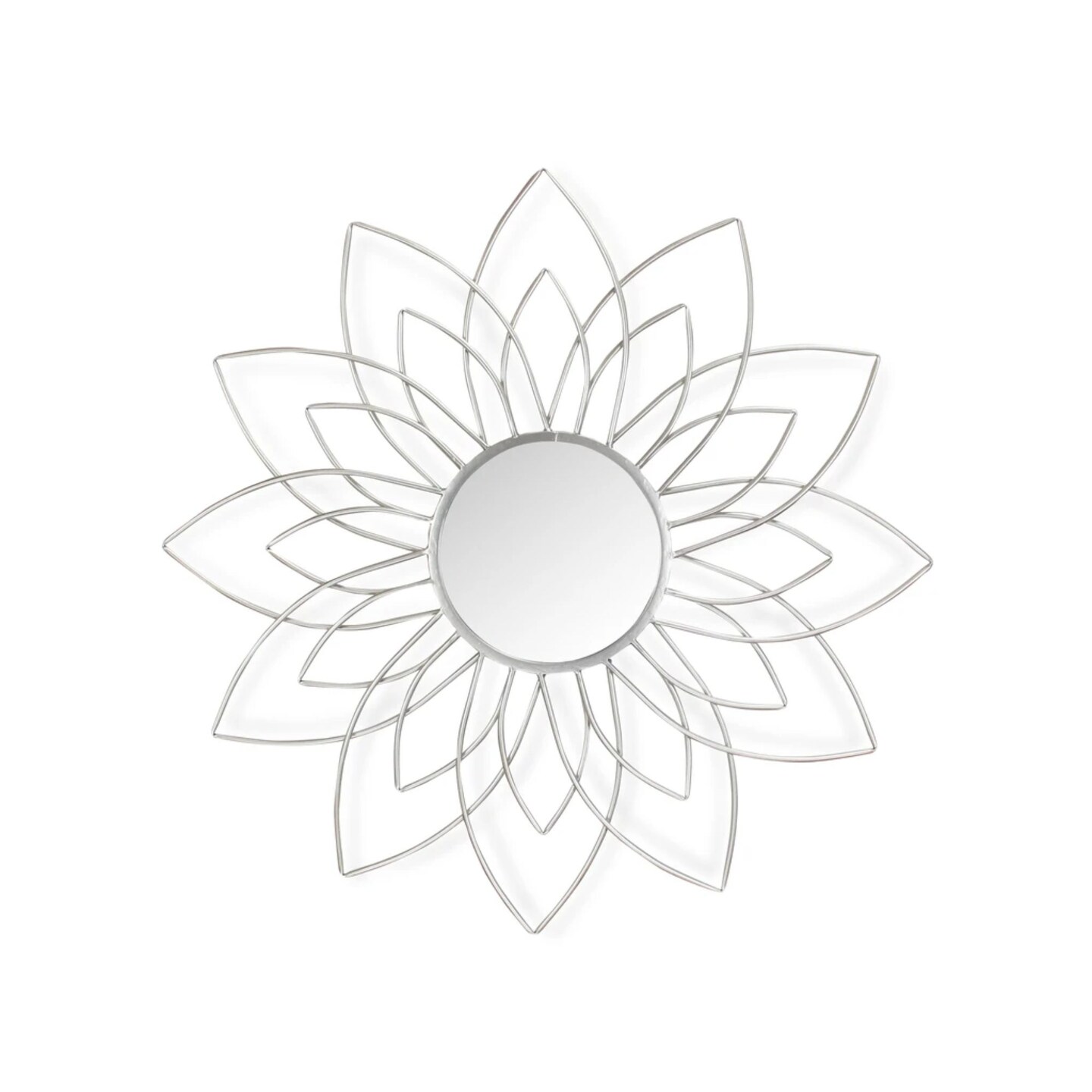 Contemporary Home Living 35.75&#x22; Silver Metal Flower Framed Wall Mirror