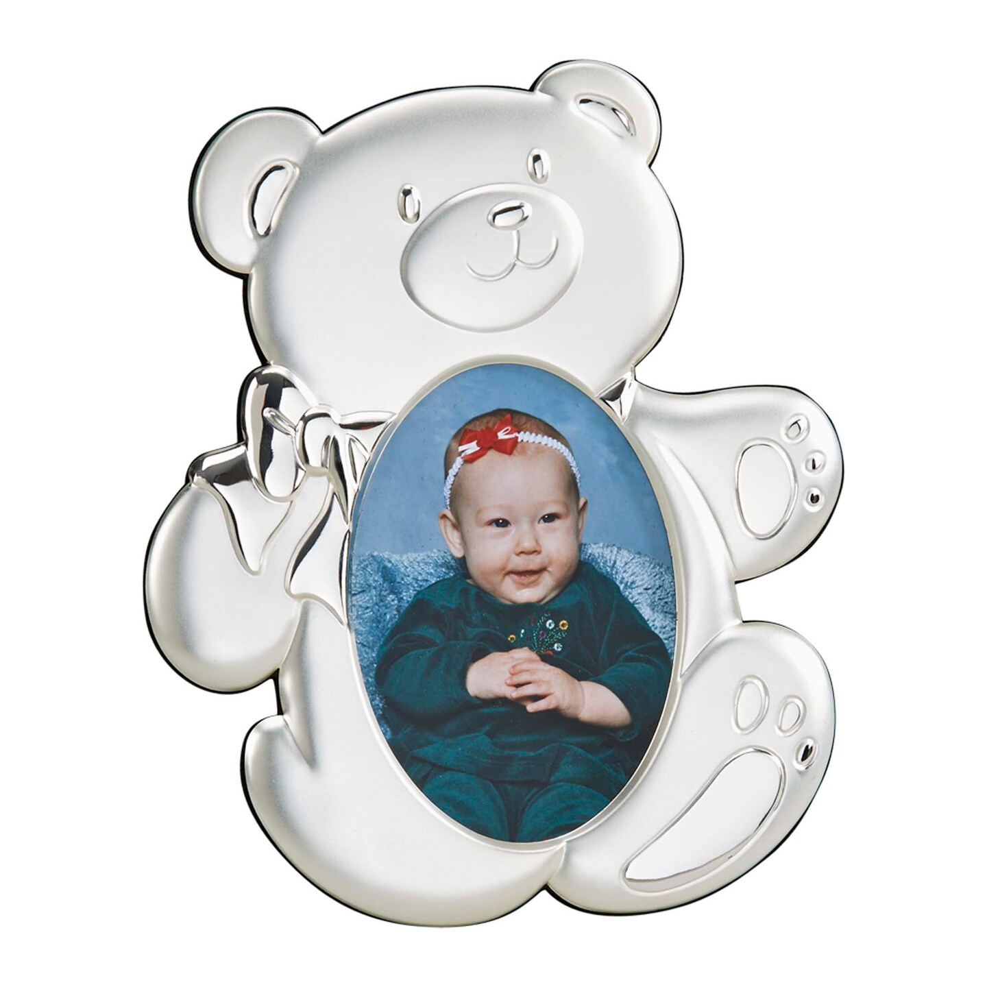 Contemporary Home Living 8" Silver Teddy Bear Design Photo Frame