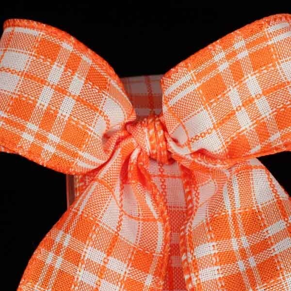 The Ribbon People Orange and White Plaid Wired Craft Ribbon 1.5&#x22; x 40 Yards