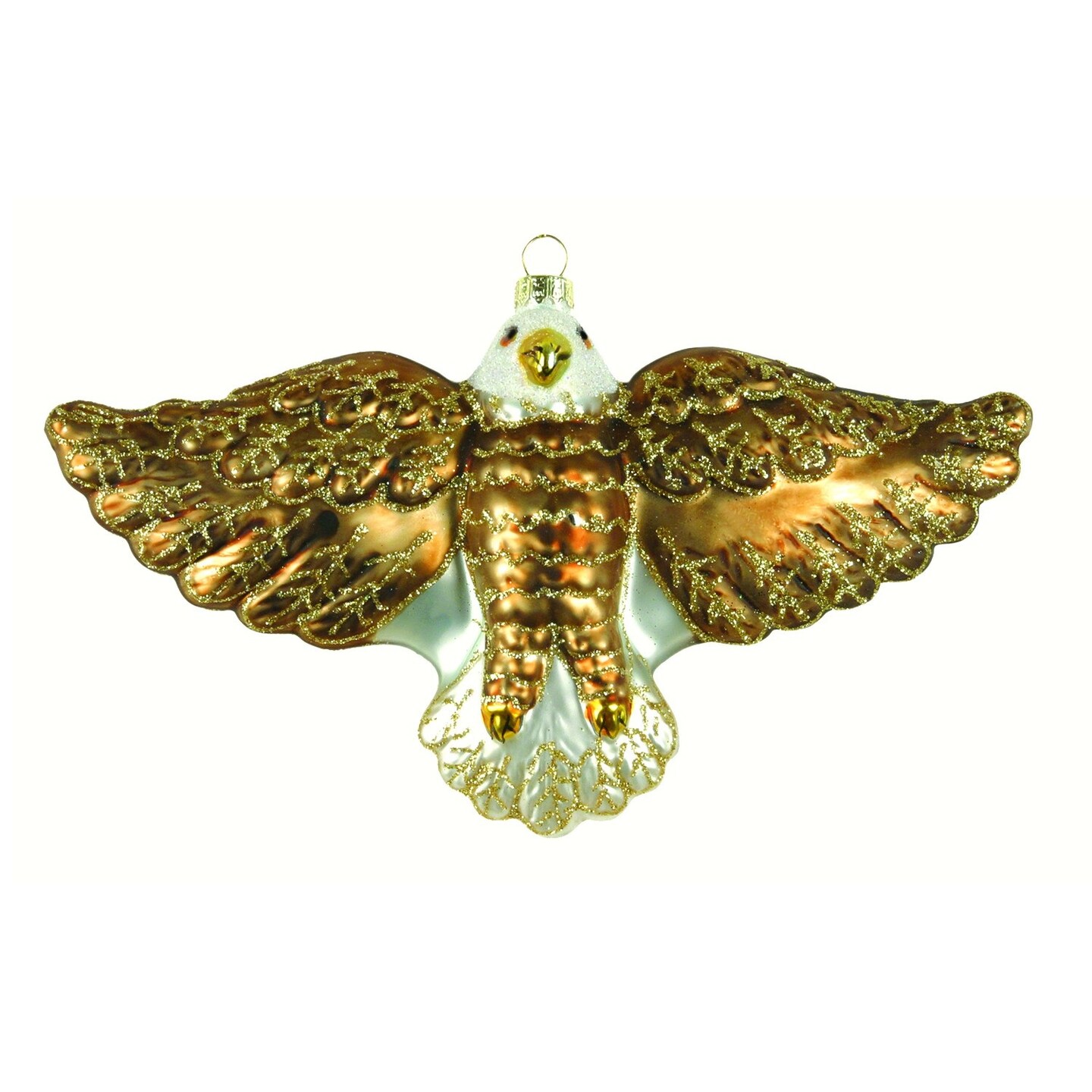 GC Home &#x26; Garden 7.5&#x201D; Gold and White Eagle Hand Blown Glass Hanging Figurine Ornament
