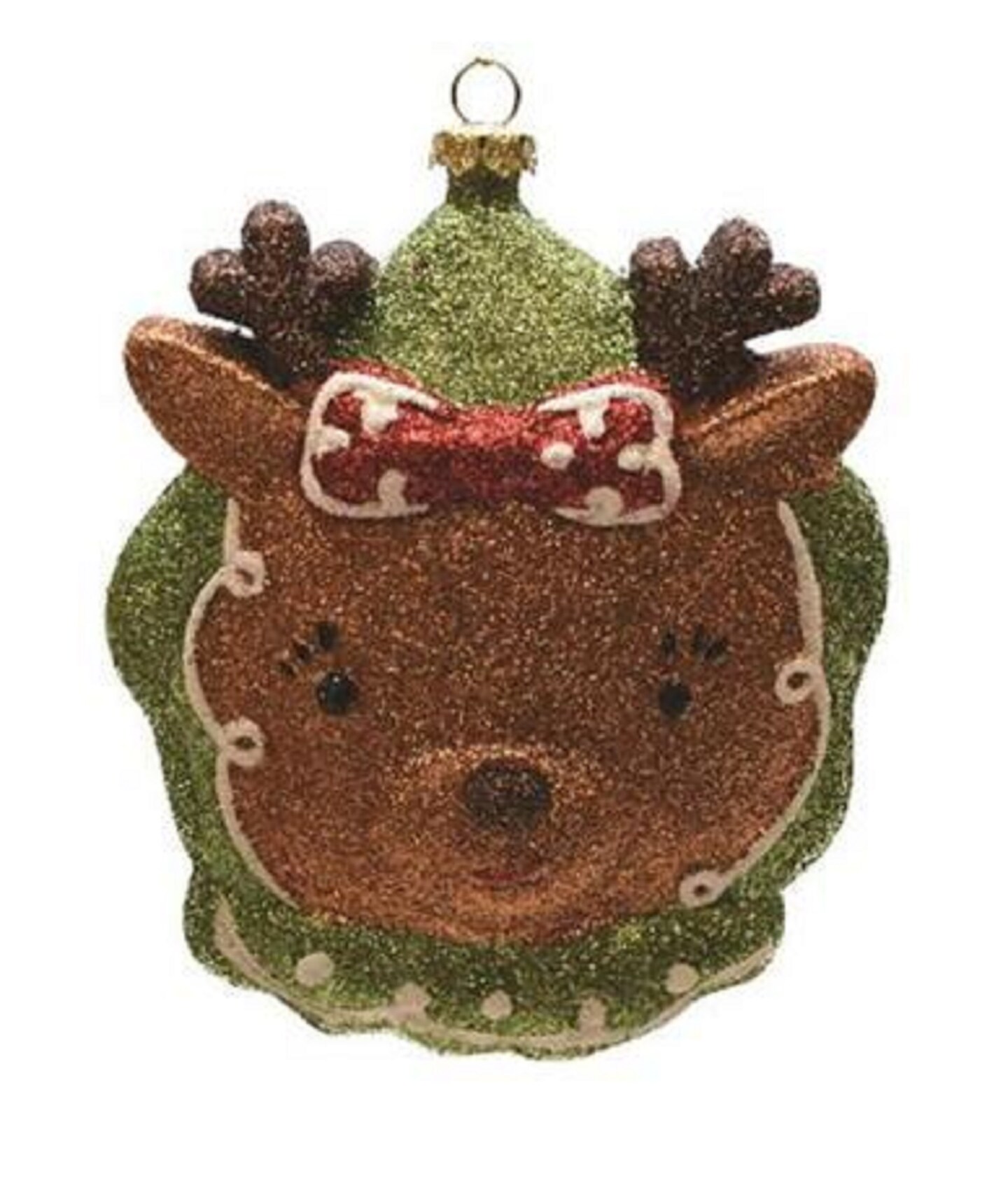 Northlight Glittered Shatterproof Reindeer Head Christmas Ornament - 4.5&#x22; - Brown and Green