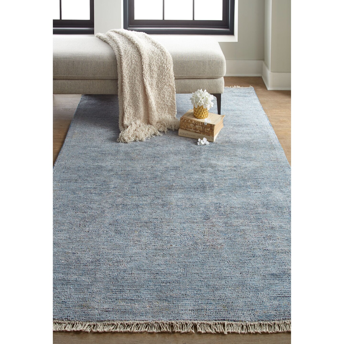 Feizy Home Collection 9&#x27; x 12&#x27; Blue and Beige Vintage Rectangular Wool Throw Rug