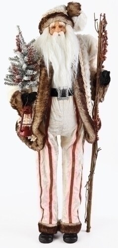 Roman 32" White and Brown LED Lighted Tall Santa Claus with Staff Christmas Figure