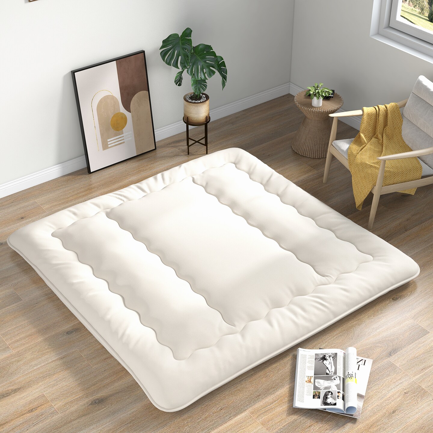 Costway Full/King/Queen/Twin Futon Mattress Japanese Floor Sleeping Pad Washable Cover Carry Bag Beige