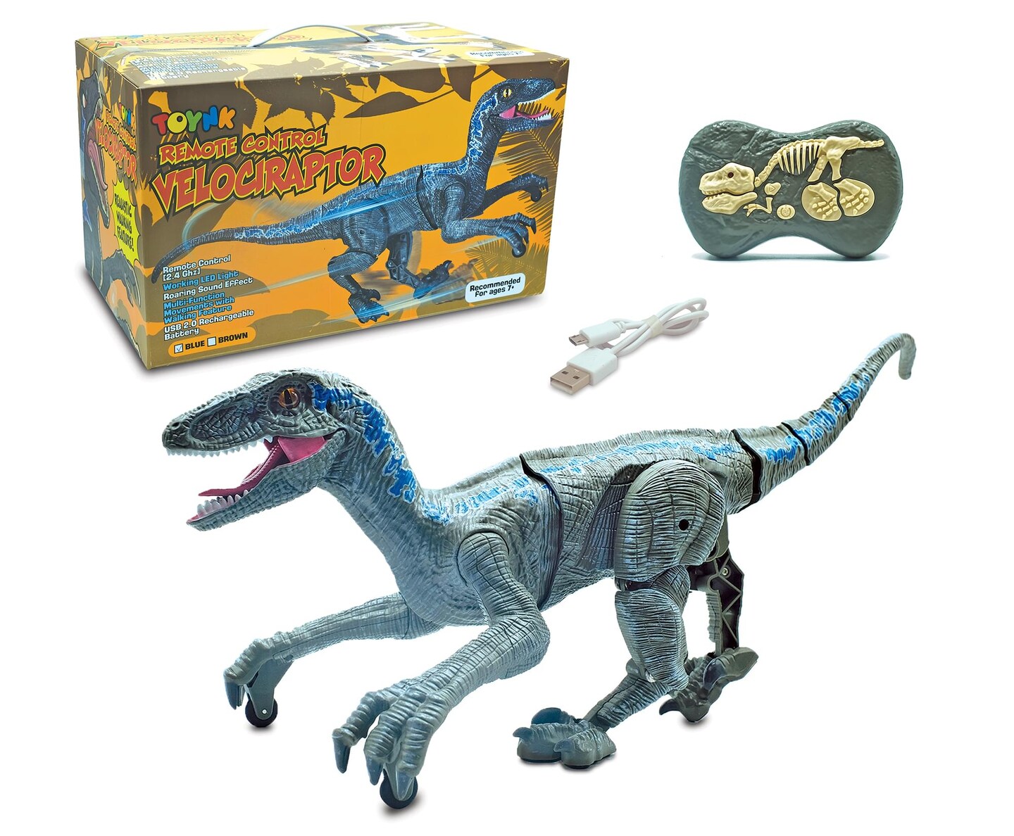 RC Dinosaur Velociraptor Toy with Realistic Walking and Sound Effects | Blue