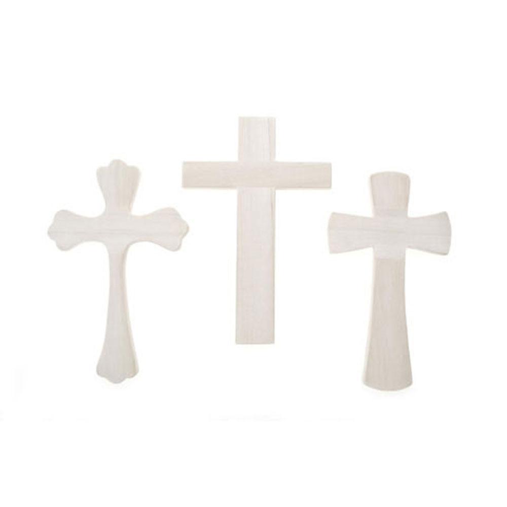 Set of 3 Unfinished Wooden Crosses Shape Cutouts DIY Crafts 9.5 Inches