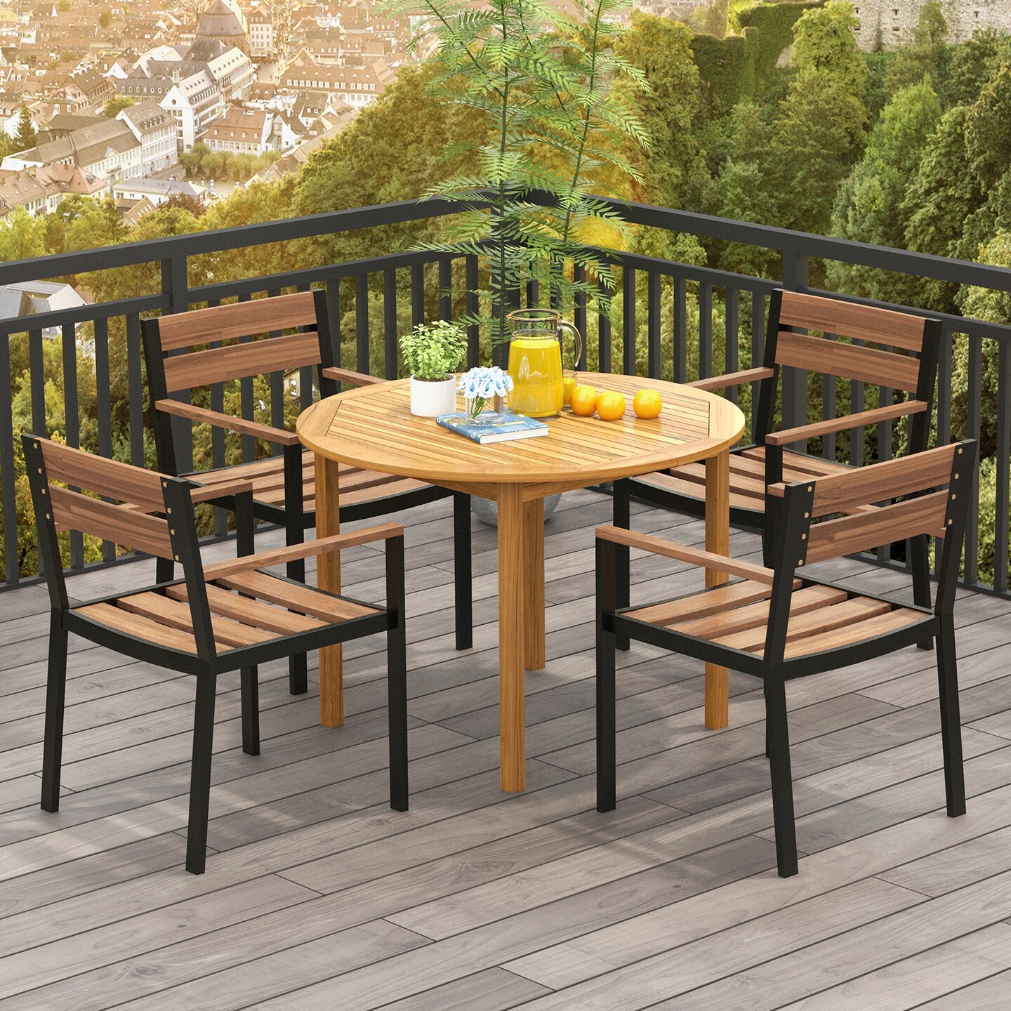 4-person Large Round Outdoor Dining Table
