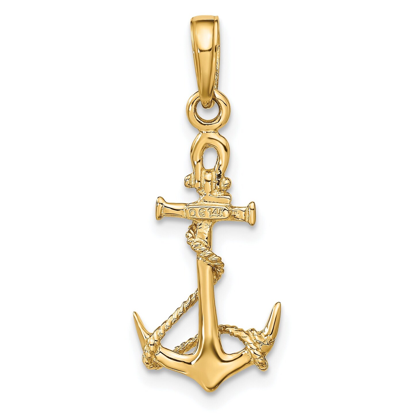 14K Gold 3D Anchor & Rope Charm Ship Sailing Pendant 25 X 11mm Jewerly