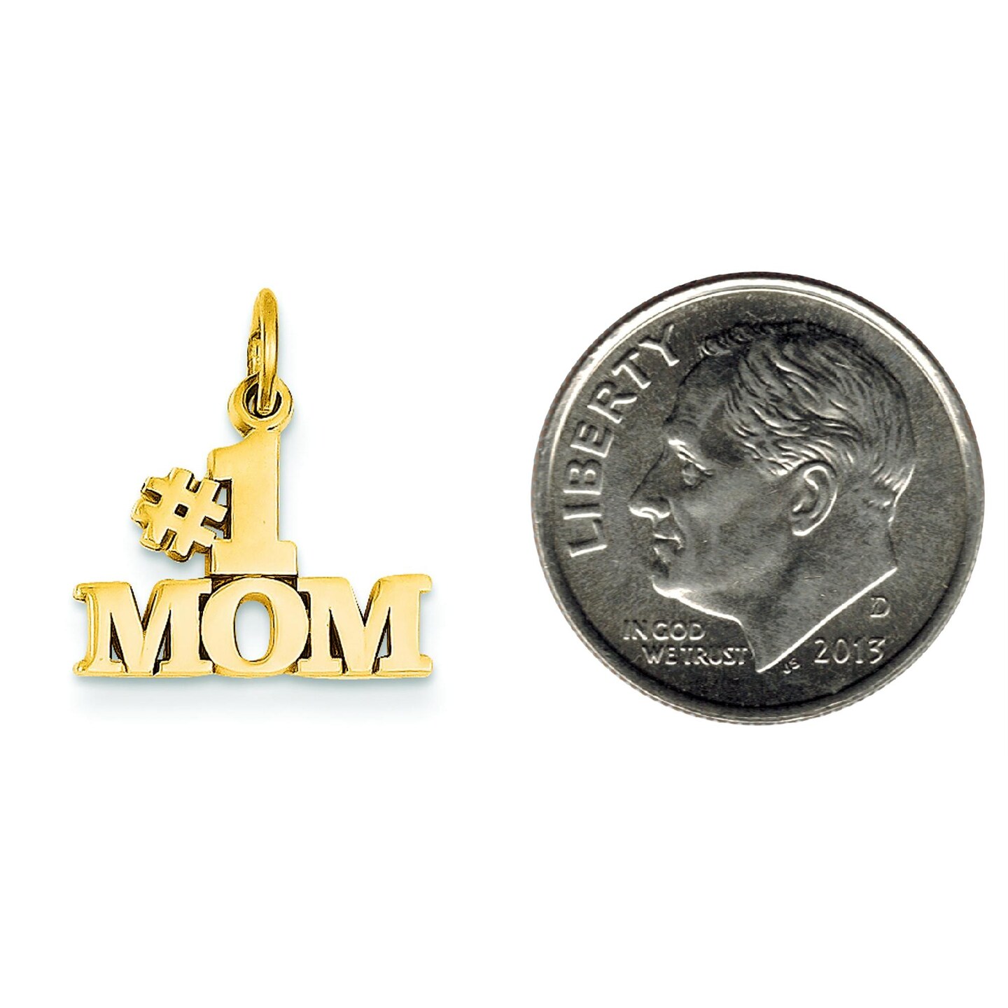 14K Yellow Gold #1 Mom Charm Best Mother Mommy Pendant Jewerly 18mm x 15mm