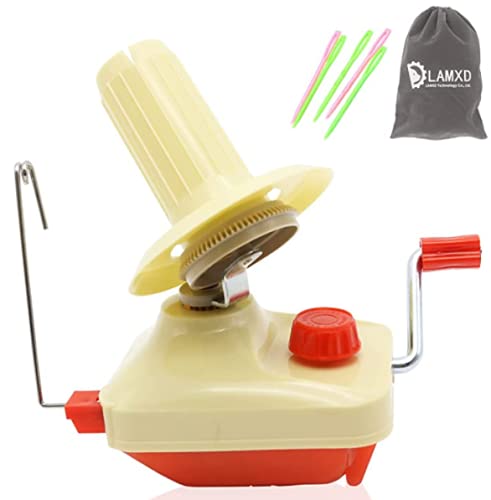 LAMXD Needlecraft Yarn Ball Winder Hand Operated,Red,Portable Package,Easy to Set Up and Use,Sturdy with Metal Handle and Tabletop Clamp,Including Yarn Needles Set&#x2026;
