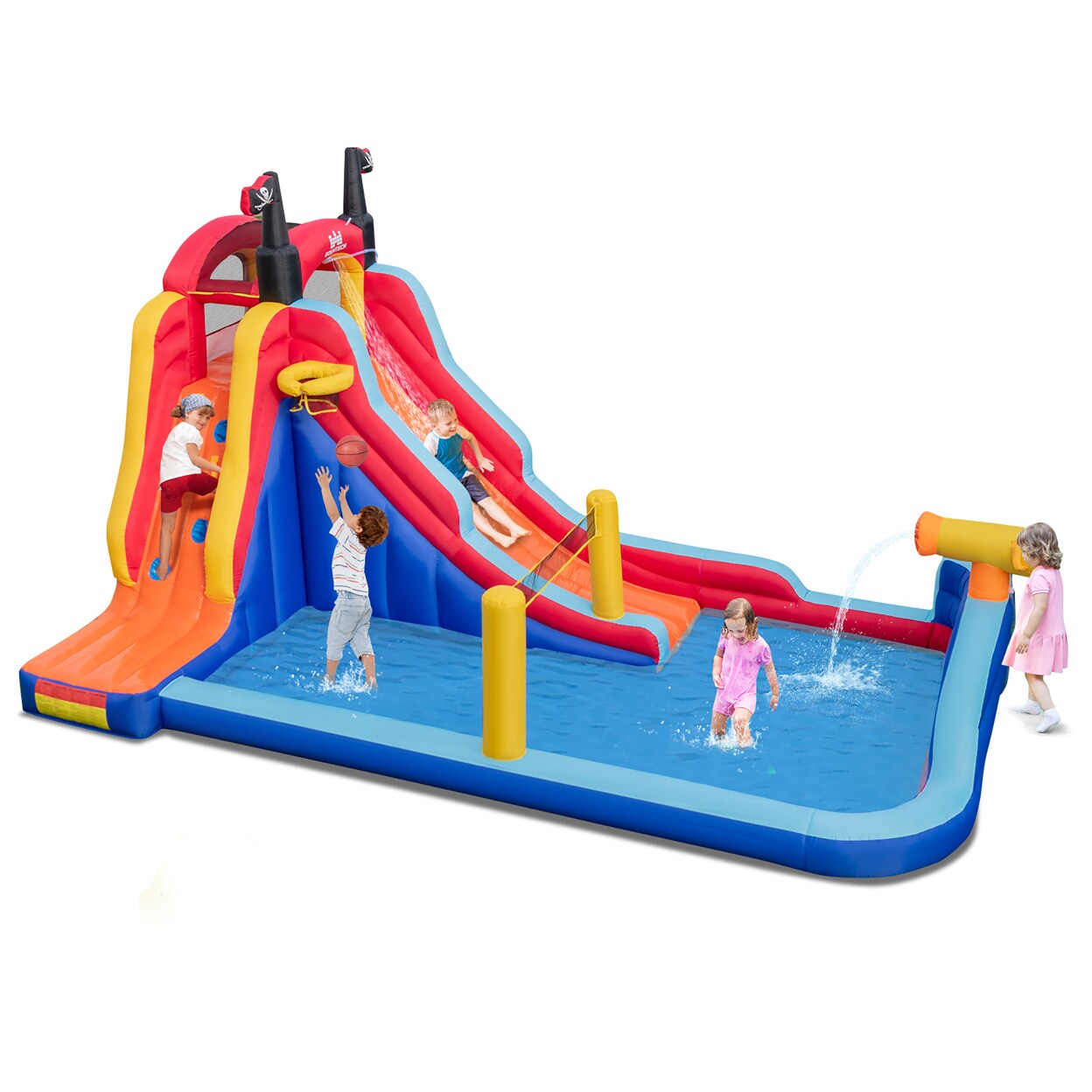 Gymax Inflatable Water Slide Park Pirate Theme Bouncer Playhouse Castle without Blower