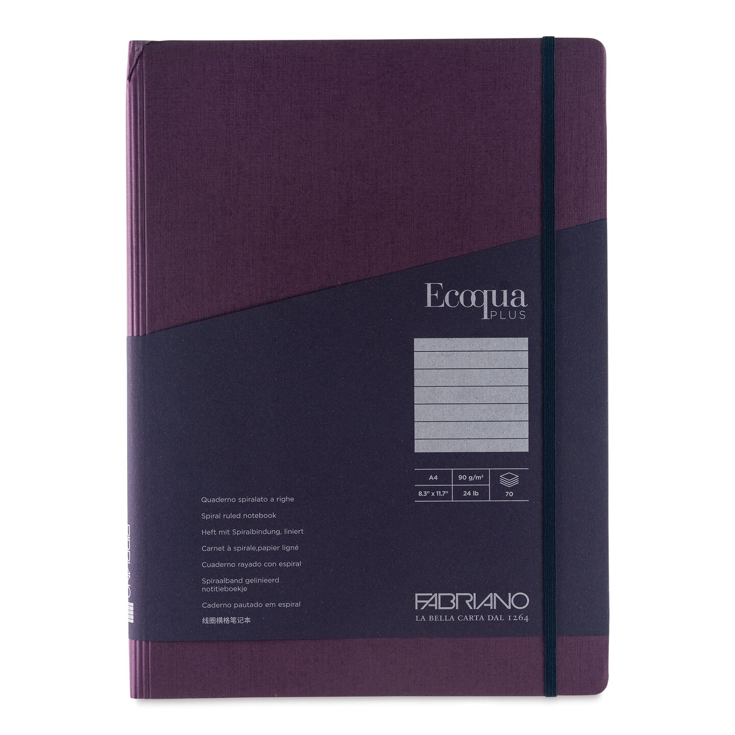 Fabriano Ecoqua Plus Hidden Spiral-Bound Notebook - Wine, 11-7/10&#x22; x 8-1/4&#x22;, Ruled