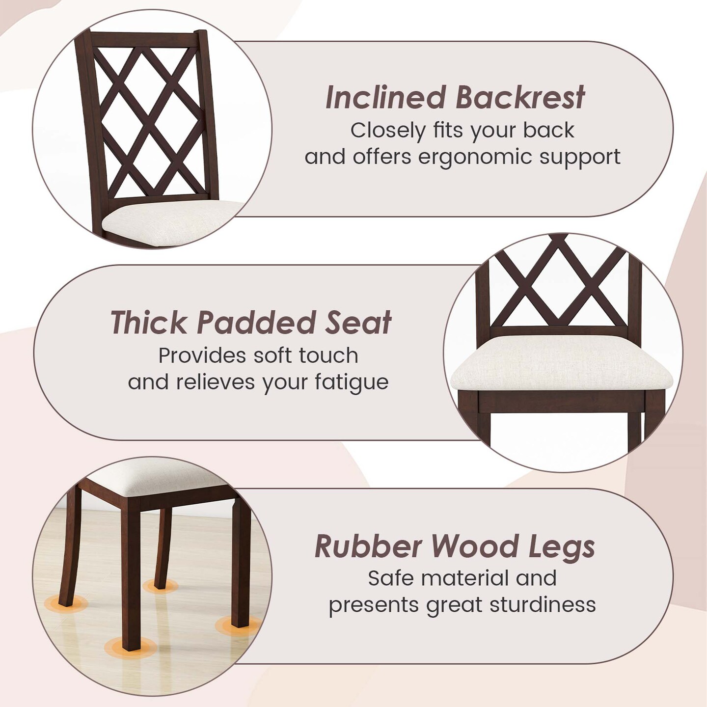 Costway Set of 2/4 Dining Chairs Wood Kitchen Side Chair with Inclined Backrest Cherry Brown