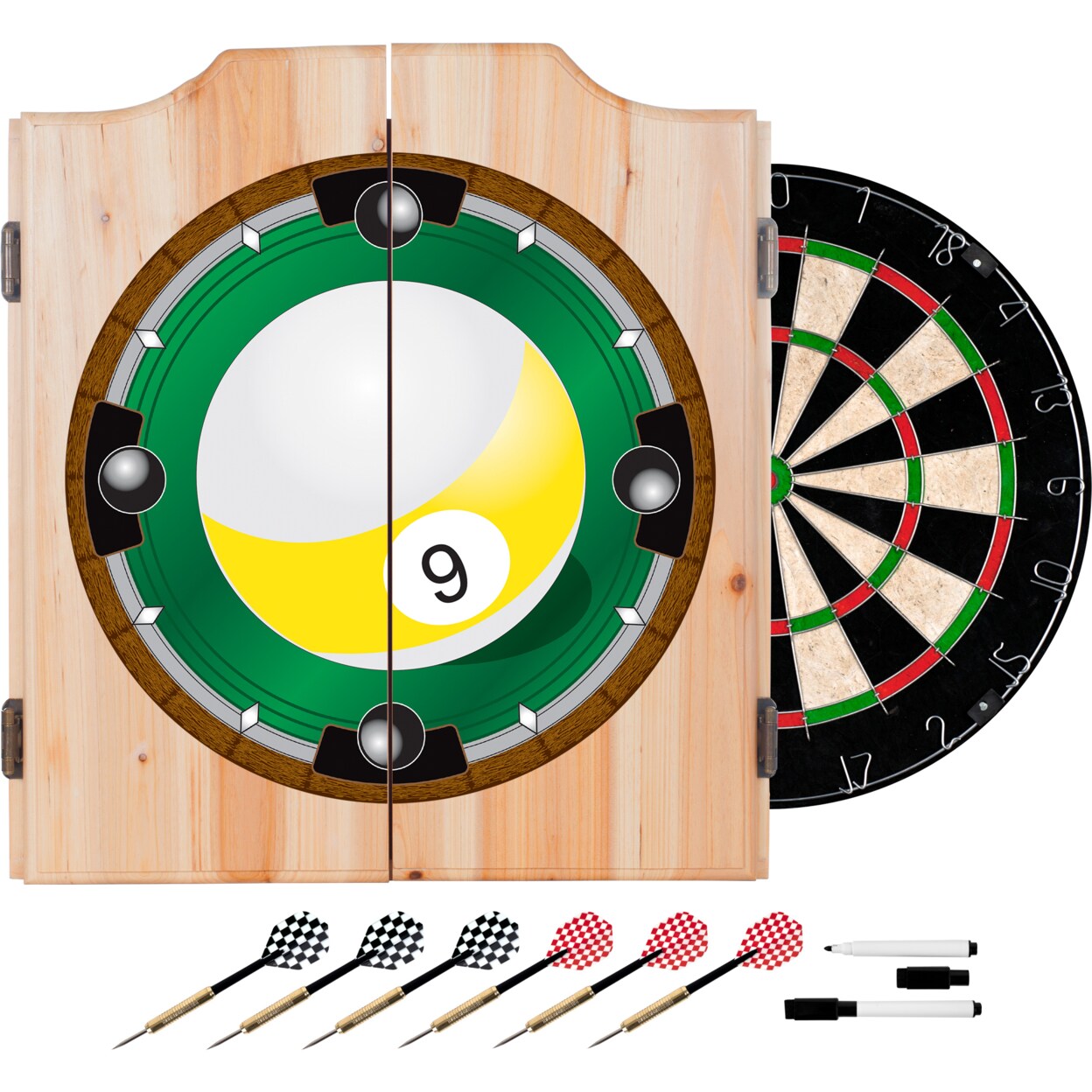 ADG SOURCE 9-Ball Dart Cabinet includes Darts and Board