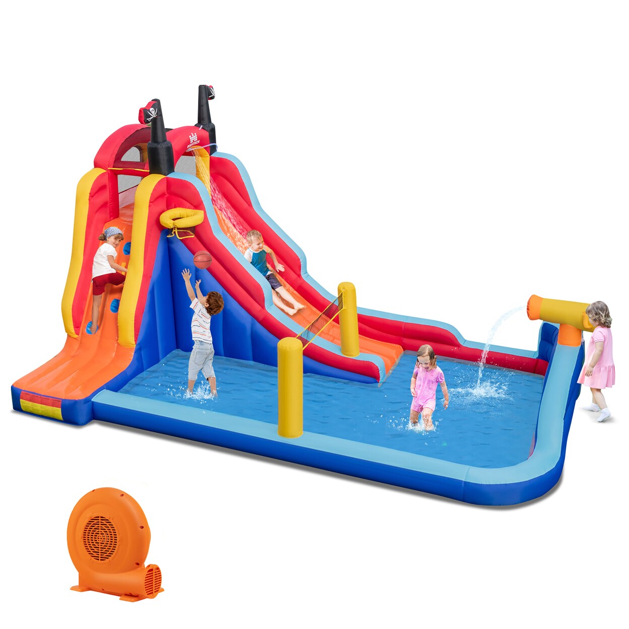 Gymax Inflatable Water Slide Park Pirate Theme Bouncer Playhouse Castle w/ 680W Blower