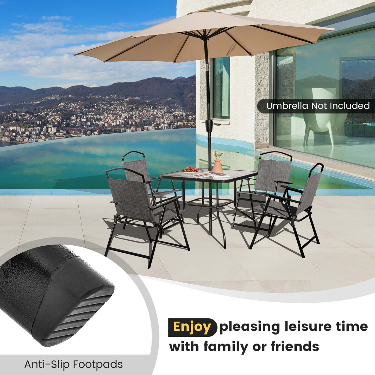 Costway Patio Folding Dining Chairs Set of 4 with Cozy Seat Fabric &#x26; Heavy-Duty Metal Frame Grey