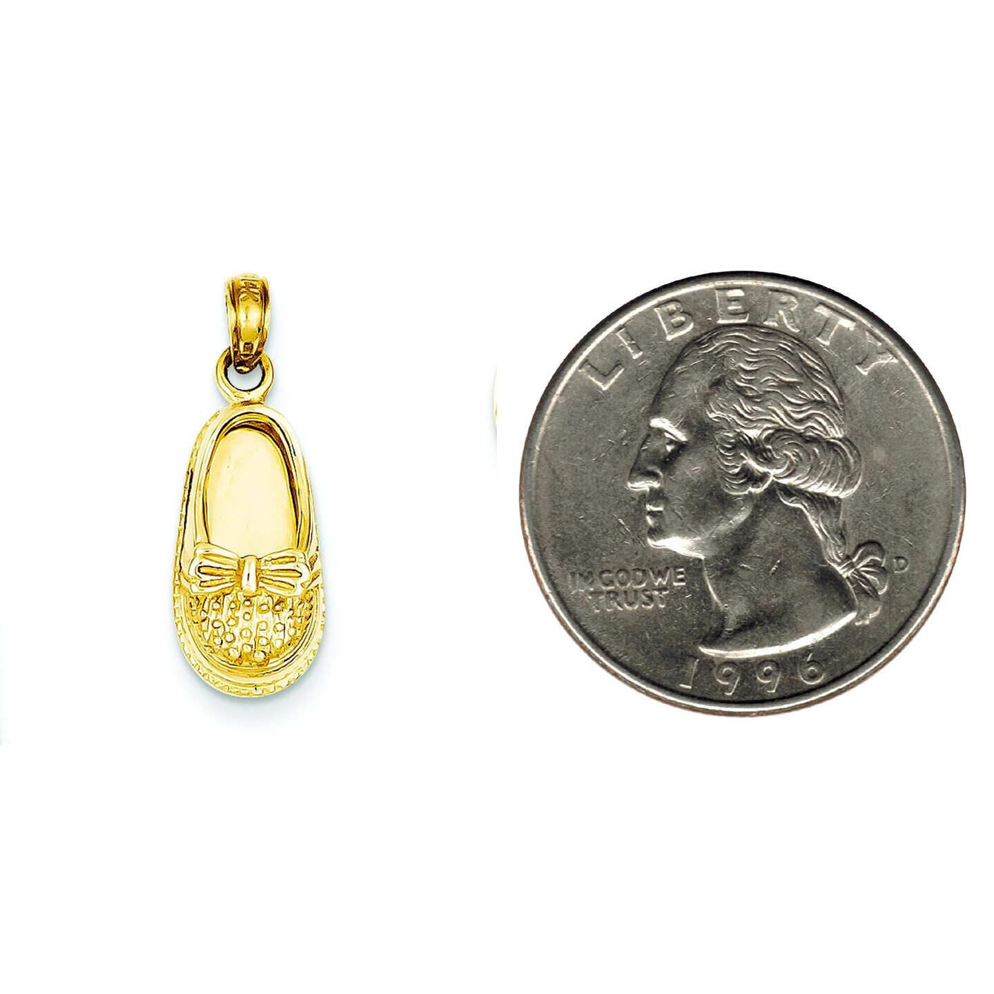 14K Gold 3D Baby Shoe with Bow Charm Pendant Jewelry 24mm x 9mm