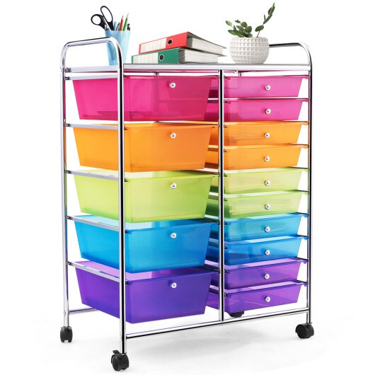 15-Drawers Multi-Use Rolling Storage Organizer Cart with Chrome Finish Steel Frame Perfect for Any Room