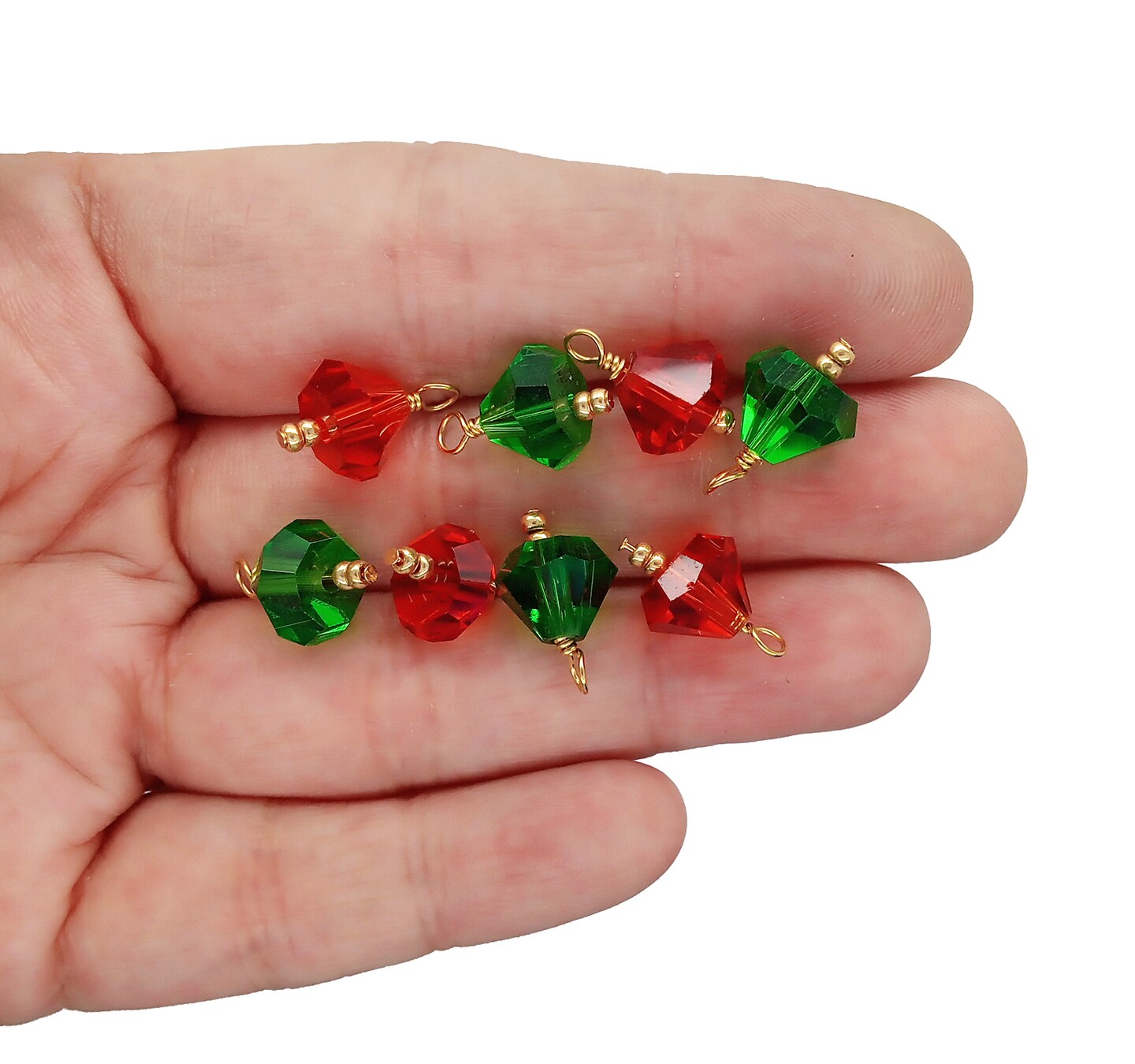 Mini Christmas Ornaments, 8 pieces with Hooks, Red &#x26; Green Glass Bell Baubles, Adorabilities