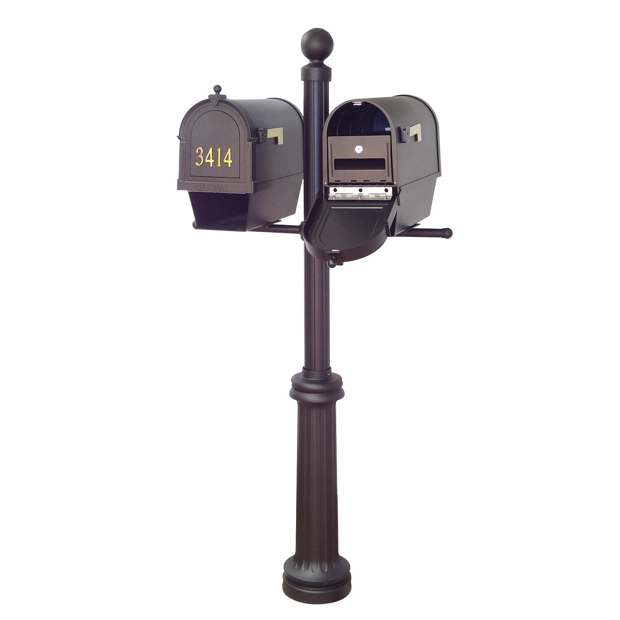 Special Lite Products Berkshire Curbside Mailboxes with Front Address Numbers, Newspaper Tube, Locking Inserts and Fresno Double Mount Mailbox
