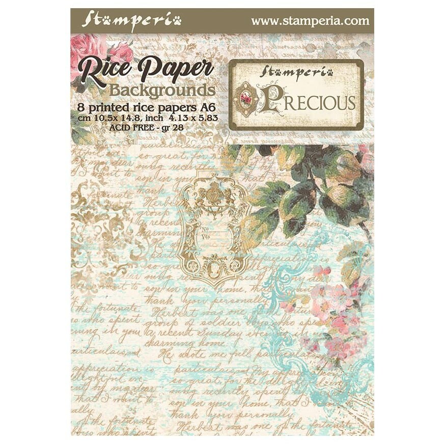 Stamperia Assorted Rice Paper Backgrounds A6 8/Sheets-Precious