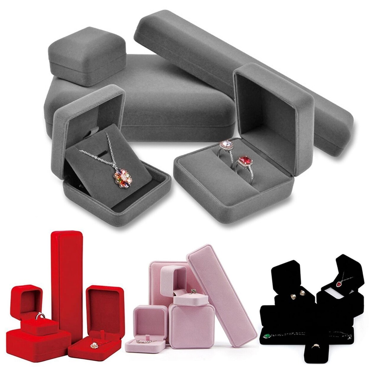 Velvet Presentation Jewelry Ring Necklace Bracelet Storage Display Box Case Gift