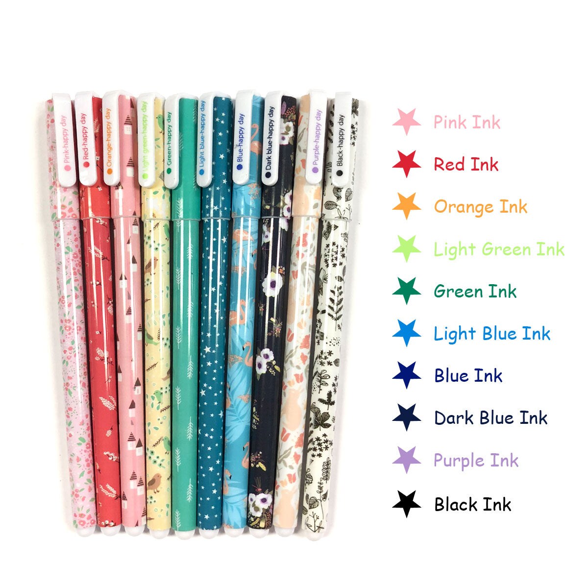 Wrapables Cute Novelty Gel Ink Pens, 0.5mm Fine Point (Set of 10) for School, Office, Stationery, Cartoon Animal Black Ink