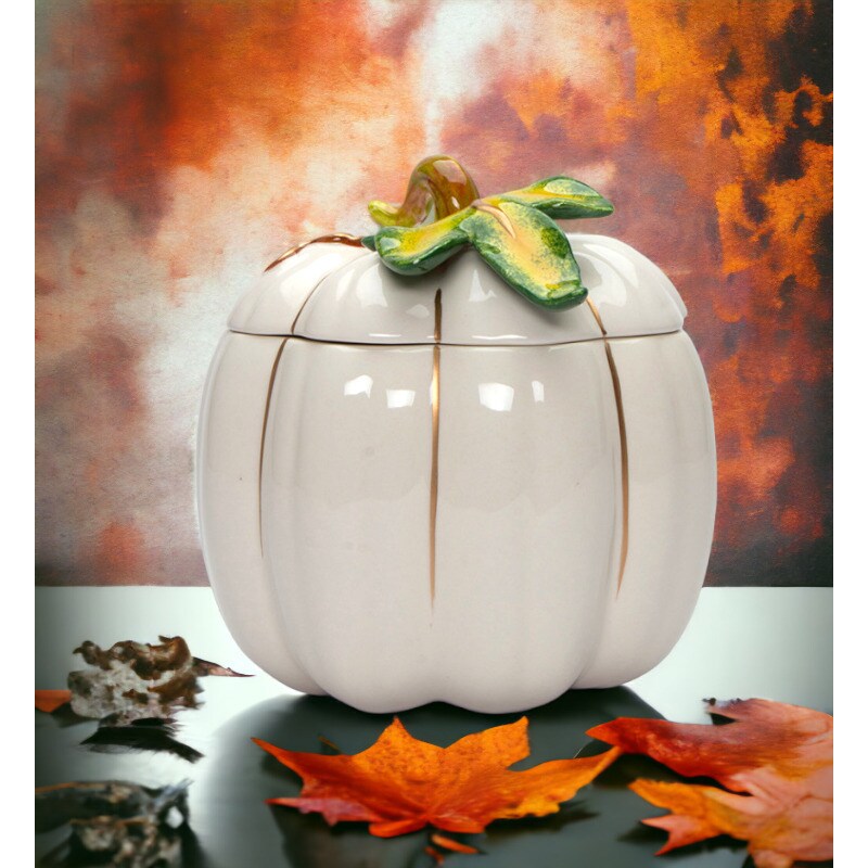 kevinsgiftshoppe Ceramic White Pumpkin Candy Box Home Decor   Kitchen Decor Fall Decor Thanksgiving Decor