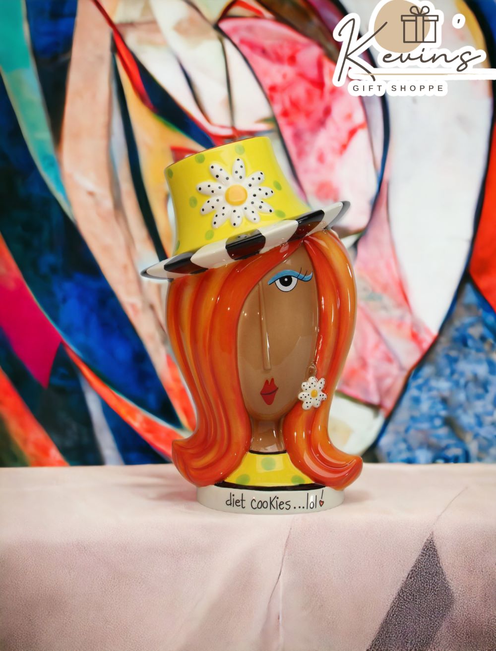 Ceramic African American Lady Daisy Flower Hat Cookie Jar, Home D&#xE9;cor, Gift for Her, Mom, Friend, or Coworker, Kitchen D&#xE9;cor
