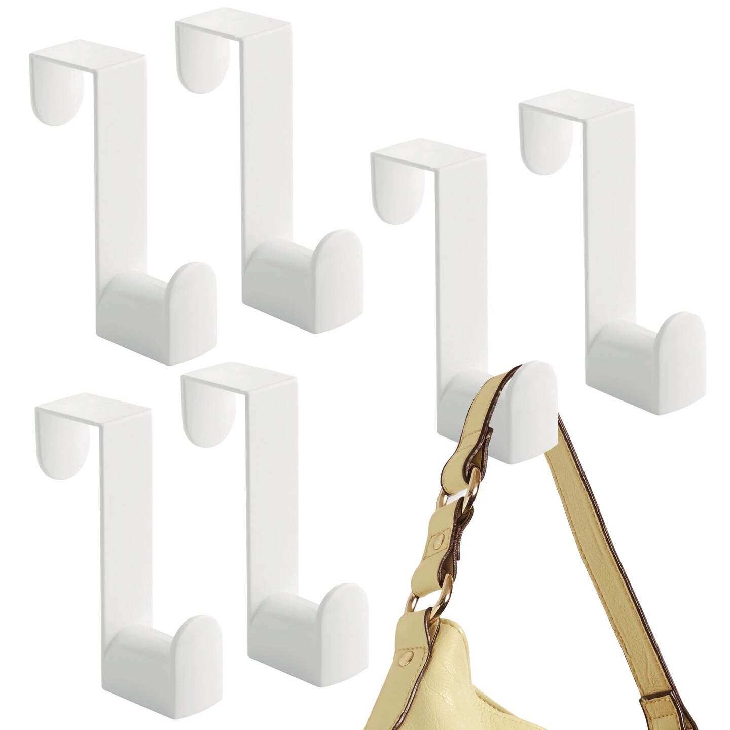 mDesign Plastic Over Door Single Storage Organizer Hanger Hooks - 6 Pack - White