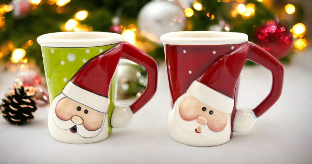 Ceramic Christmas Santa Mug (Set of 2), Home D&#xE9;cor, Gift for Her, Gift for Mom, Kitchen D&#xE9;cor, Christmas D&#xE9;cor